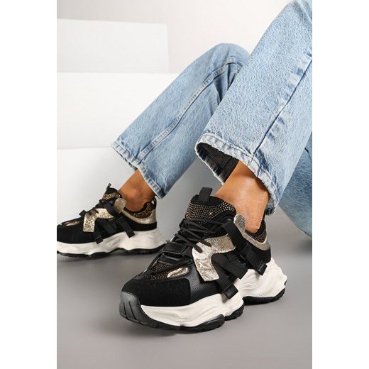 Czarne Sneakersy Streetwearowe na Grubej Podeszwie Zdobione Cyrkoniami Finlivis ze sklepu born2be.pl w kategorii Buty sportowe damskie - zdjęcie 178087639