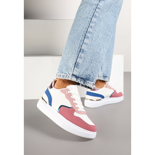 Biało-Różowe Sneakersy Ozdobione Metalicznymi Wstawkami Delarila ze sklepu born2be.pl w kategorii Buty sportowe damskie - zdjęcie 178088915