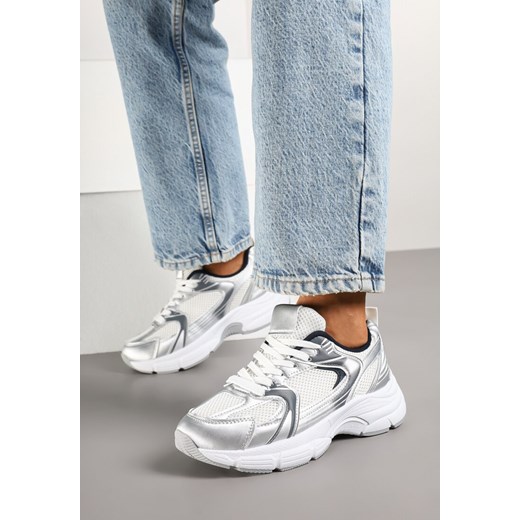 Biało-Srebrne Sneakersy z Siateczką na Piankowej Podeszwie Vallexia ze sklepu born2be.pl w kategorii Buty sportowe damskie - zdjęcie 178088957