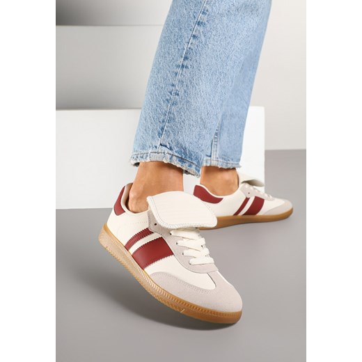Beżowo-Bordowe Sneakersy Tenisówki Ozdobione Wywinięciem Myrloria ze sklepu born2be.pl w kategorii Buty sportowe damskie - zdjęcie 178089876