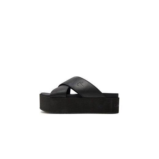 Calvin Klein Jeans Klapki Flatform Cross Mg Uc YW0YW01349 Czarny 41 MODIVO