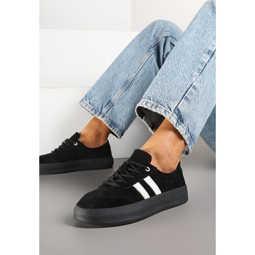 Czarne Skórzane Sneakersy w Stylu Kultowych Tenisówek Rerionelle ze sklepu born2be.pl w kategorii Buty sportowe damskie - zdjęcie 178093695