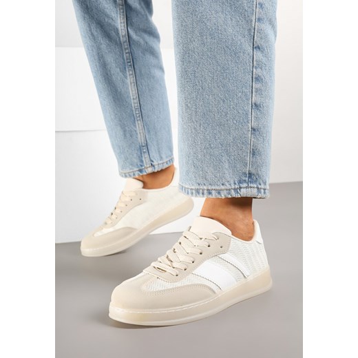 Beżowe Sneakersy Tenisówki z Geometrycznym Wzorem Eleamila ze sklepu born2be.pl w kategorii Buty sportowe damskie - zdjęcie 178094688