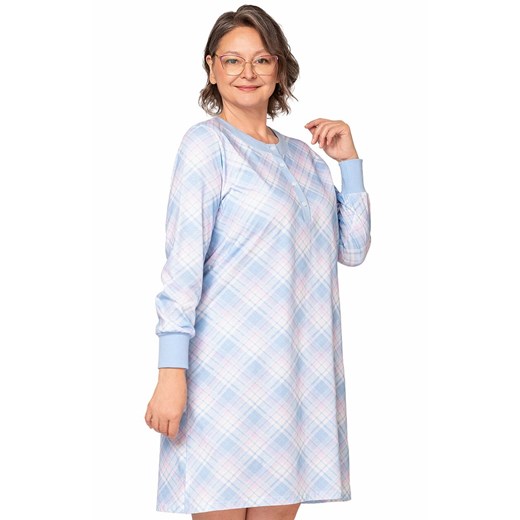 Koszula nocna z długim rękawem Agata III 257 21, Kolor niebieski-kratka, Rozmiar 2XL, MARTEL ze sklepu Intymna w kategorii Koszule nocne - zdjęcie 178098768