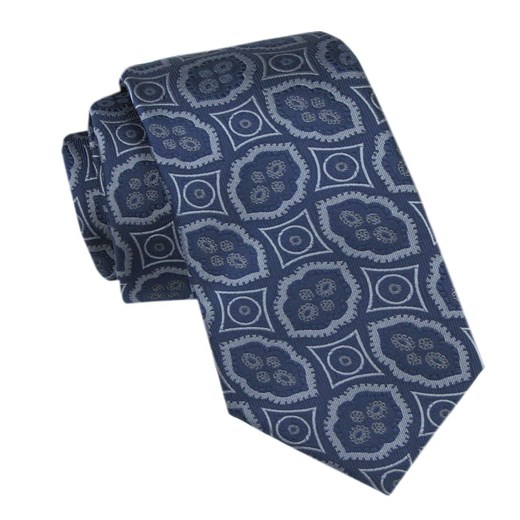 Elegancki Krawat Męski - Alties - Ciemnoniebieski, Duży Wzór KRALTS1098 ze sklepu JegoSzafa.pl w kategorii Krawaty - zdjęcie 178099606