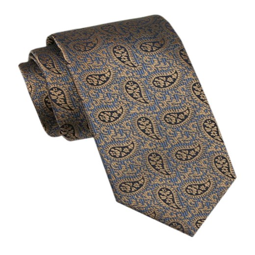 Elegancki Krawat Męski - Alties -  Kolor Złoty, Paisley KRALTS1117 ze sklepu JegoSzafa.pl w kategorii Krawaty - zdjęcie 178099636