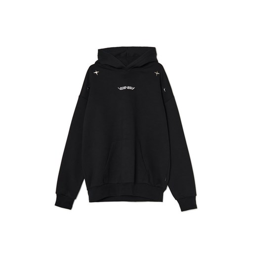 Cropp - Czarna bluza loose z aplikacjami - czarny Cropp S Cropp