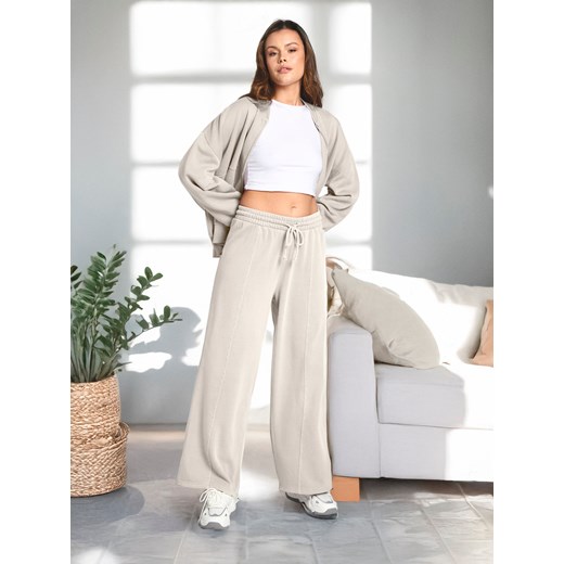 Sinsay - Spodnie dresowe z szerokimi nogawkami - kremowy Sinsay XXS Sinsay