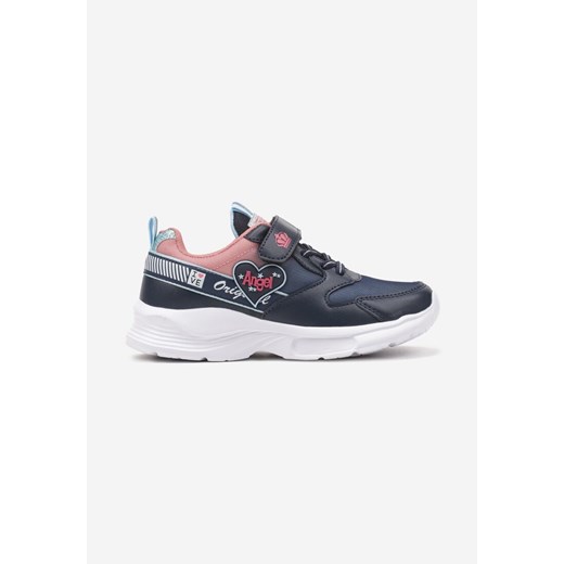 Granatowo-Różowe Buty Sportowe Sneakersy z Napisem i Gwiazdkami Ilanisse ze sklepu born2be.pl w kategorii Buty sportowe dziecięce - zdjęcie 178101446