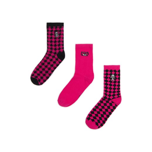 Cropp - 3 pack skarpet ze szkieletowym Stitchem - różowy ze sklepu Cropp w kategorii Skarpetki damskie - zdjęcie 178102659