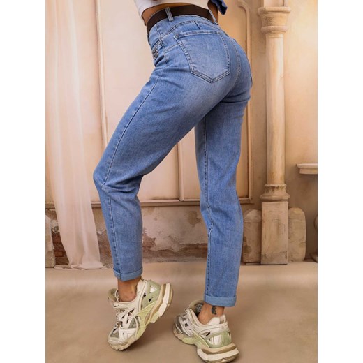 SPODNIE JEANSOWE MOM FIT Z PRZESZYCIAMI PUSH UP+ PASEK Olika S olika.com.pl