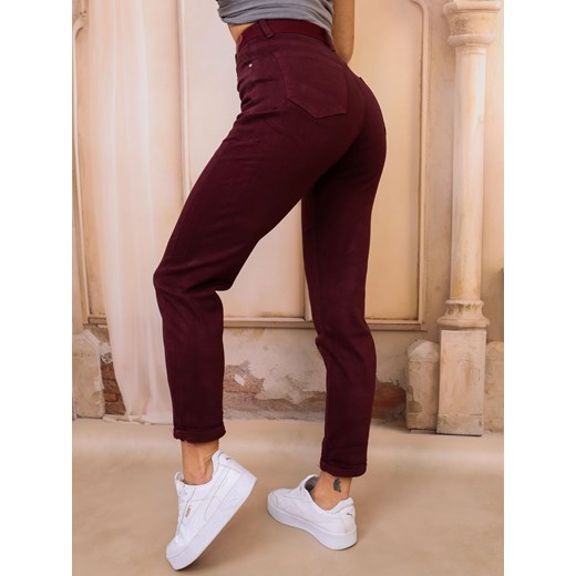 BORDOWE SPODNIE MOM FIT+ PASEK Olika XXL olika.com.pl