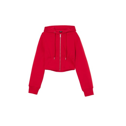 Cropp - Czerwona krótka bluza z kapturem - czerwony Cropp L Cropp