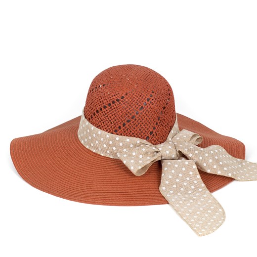 Kapelusz, wstążka i grochy szaleo pomaranczowy kapelusz