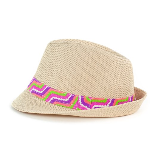Kapelusz trilby - kolorowy szlaczek szaleo bezowy kapelusz