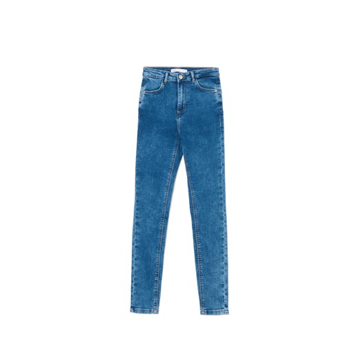 Cropp - Jeansy skinny push up z efektem sprania - niebieski ze sklepu Cropp w kategorii Jeansy damskie - zdjęcie 178120376