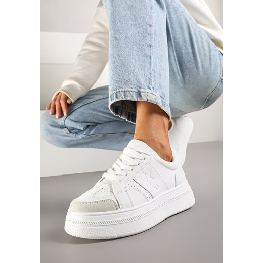 Białe Sneakersy Vices na Grubej Podeszwie Ozdobione Gwiazdką Fenalia ze sklepu born2be.pl w kategorii Buty sportowe damskie - zdjęcie 178120797