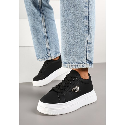 Czarne Sneakersy Vices na Platformie z Ozdobną Aplikacją Aramiella ze sklepu born2be.pl w kategorii Buty sportowe damskie - zdjęcie 178120809