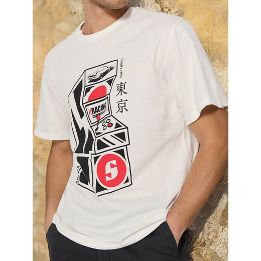 Sinsay - Koszulka comfort fit - kremowy Sinsay XS Sinsay