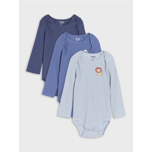 Sinsay - Body z kopertowym dekoltem 3 pack - niebieski ze sklepu Sinsay w kategorii Body niemowlęce - zdjęcie 178122287