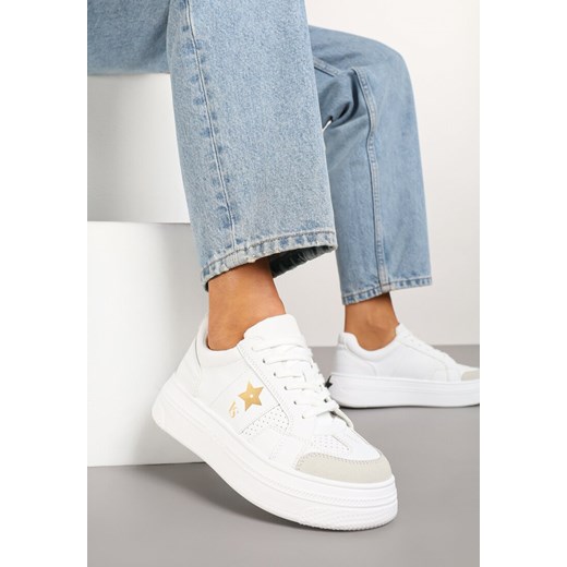Biało-Złote Sneakersy Vices na Grubej Podeszwie Ozdobione Gwiazdką Fenalia ze sklepu born2be.pl w kategorii Buty sportowe damskie - zdjęcie 178123296