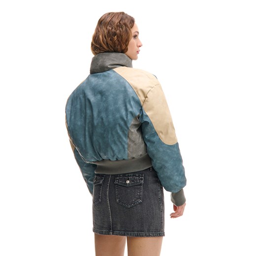 Cropp - Kurtka puffer z kolorowej sztucznej skóry - beżowy Cropp S Cropp