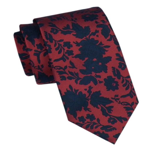 Elegancki Męski Krawat - Alties - Ciemna Cegła, Granatowy Wzór w Kwiaty  KRALTS1147 ze sklepu JegoSzafa.pl w kategorii Krawaty - zdjęcie 178139227