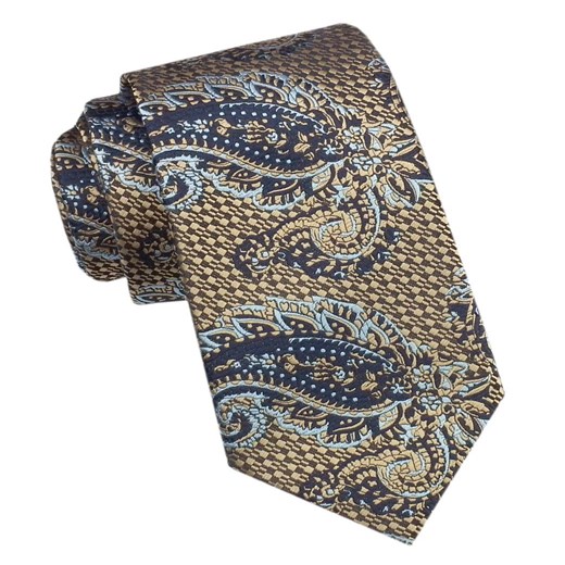 Elegancki Męski Krawat - Alties - Złoty w Duży Wzór KRALTS1168 ze sklepu JegoSzafa.pl w kategorii Krawaty - zdjęcie 178139269