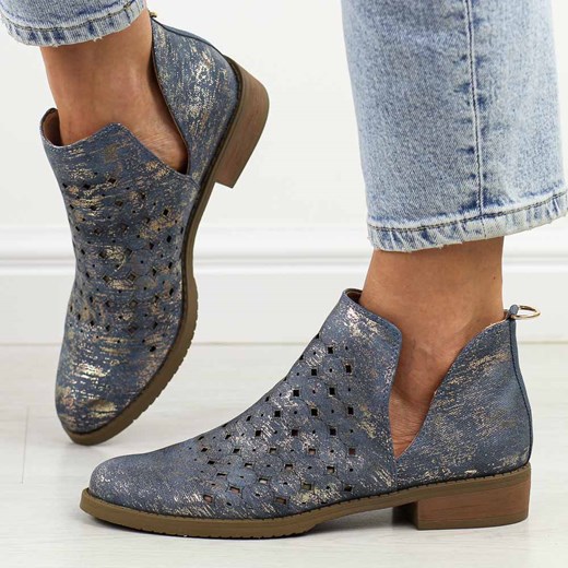 Niebieskie jeans wiosenne ażurowe botki damskie M.Daszyński Sa62-102 ze sklepu suzana.pl w kategorii Botki - zdjęcie 178139277