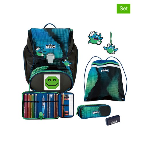 Scout 4-częściowy zestaw szkolny &quot;Blue Pixel&quot; w kolorze czarno-niebieskim ze sklepu Limango Polska w kategorii Plecaki dla dzieci - zdjęcie 178143259