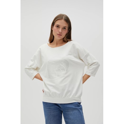 Bawełniana bluza z rękawami 3/4 biała ze sklepu Moodo.pl w kategorii Bluzy damskie - zdjęcie 178144096