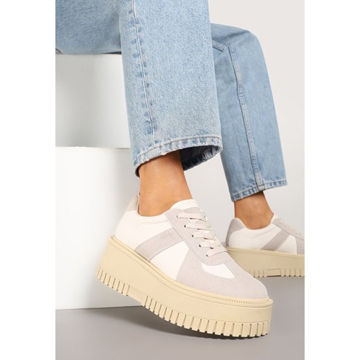 Beżowo-Szare Sneakersy Typu Tenisówki na Żłobionej Platformie Lorreia ze sklepu renee.pl w kategorii Buty sportowe damskie - zdjęcie 178146908