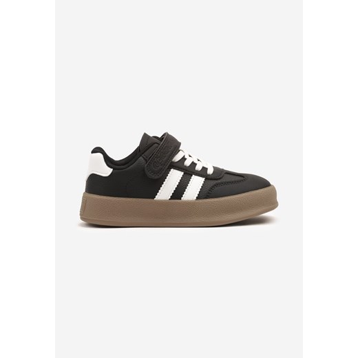Czarne Buty Sportowe Sneakersy Tenisówki ze Skórzaną Wkładką i Paskami Felresil ze sklepu born2be.pl w kategorii Buty sportowe dziecięce - zdjęcie 178147157