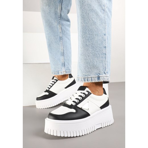 Biało-Czarne Sneakersy na Platformie z Tłoczeniem Halinea ze sklepu renee.pl w kategorii Buty sportowe damskie - zdjęcie 178148725