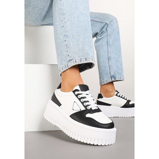 Biało-Czarne Sneakersy na Karbowanej Platformie Feniora ze sklepu born2be.pl w kategorii Buty sportowe damskie - zdjęcie 178150358