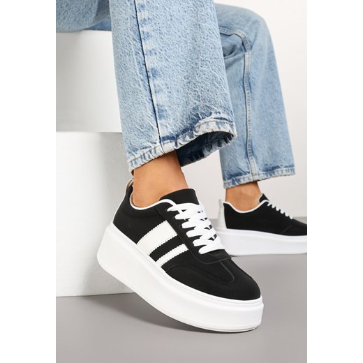 Czarne Sneakersy Kultowe Tenisówki na Platformie z Koturnem Elisara ze sklepu born2be.pl w kategorii Buty sportowe damskie - zdjęcie 178150406