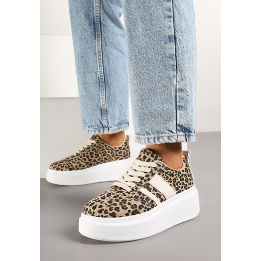 Panterkowe Sneakersy Kultowe Tenisówki na Platformie z Koturnem Elisara ze sklepu born2be.pl w kategorii Buty sportowe damskie - zdjęcie 178150418
