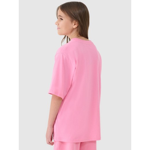 Dziewczęcy t-shirt oversize z nadrukiem 4F 4FJASAW24TTSHF2592 - różowy 4f Junior 122 Sportstylestory.com