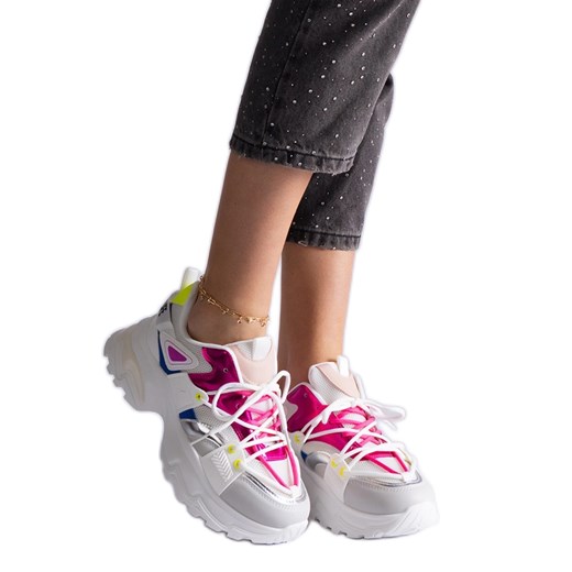 Biało-rózowe sneakersy sportowe białe ze sklepu ButyModne.pl w kategorii Buty sportowe damskie - zdjęcie 178153176