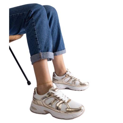 Białozłote sneakersy sportowe złoty ze sklepu ButyModne.pl w kategorii Buty sportowe damskie - zdjęcie 178153225