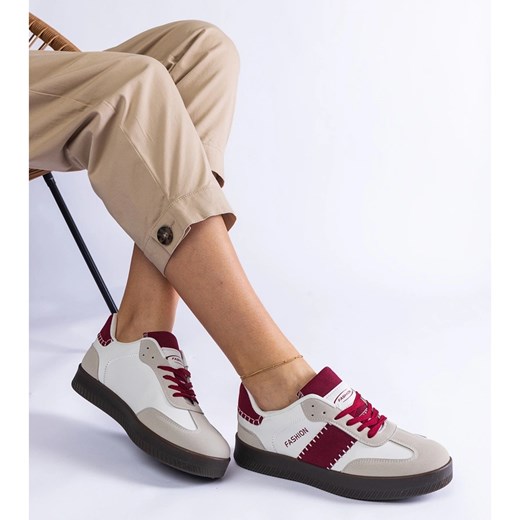 Bordowe sneakersy na platformie z przeszyciami Puente czerwone 39 ButyModne.pl