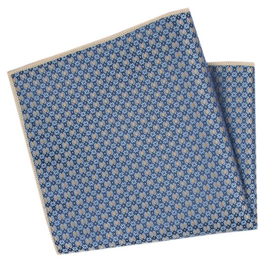 Męska, Elegancka Poszetka - Alties - Niebieska w Beżowe Groszki POSZALTTANIA0807 ze sklepu JegoSzafa.pl w kategorii Poszetki i butonierki - zdjęcie 178156129