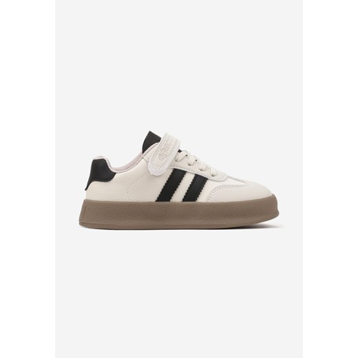 Beżowo-Czarne Buty Sportowe Sneakersy Tenisówki ze Skórzaną Wkładką i Paskami Felresil ze sklepu born2be.pl w kategorii Trampki dziecięce - zdjęcie 178156586