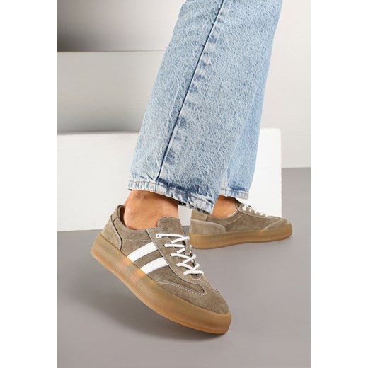 Ciemnobeżowe Sneakersy Klasyczne Tenisówki ze Skóry Naturalnej Alotia ze sklepu renee.pl w kategorii Buty sportowe damskie - zdjęcie 178159616