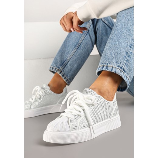 Białe Sneakersy z Ozdobnym Tłoczeniem i Cyrkoniami Dorreia ze sklepu renee.pl w kategorii Buty sportowe damskie - zdjęcie 178159648