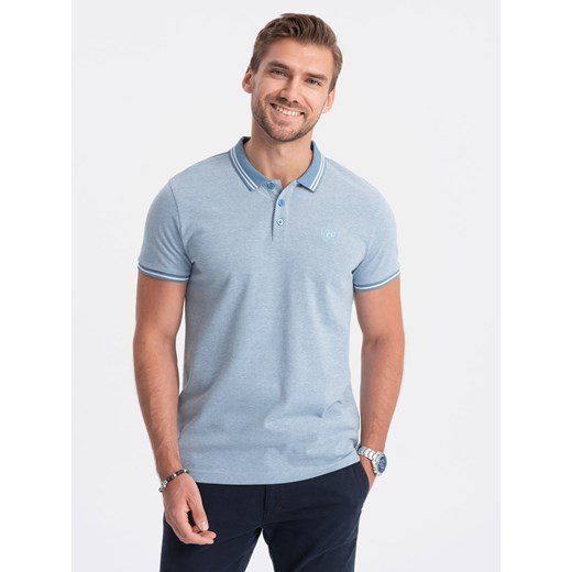 Melanżowa koszulka męska polo z kontrastowym kołnierzykiem -  błękitna V3 S1618 ze sklepu ombre w kategorii T-shirty męskie - zdjęcie 178162686