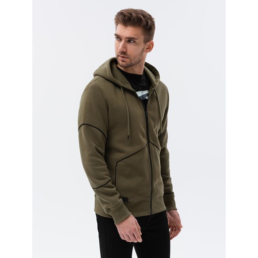 Bluza męska rozpinana z kapturem - ciemnooliwkowa V4 B1421 ze sklepu ombre w kategorii Bluzy męskie - zdjęcie 178162776