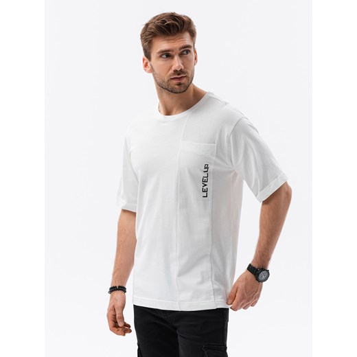 T-shirt męski bawełniany OVERSIZE - biały V1 S1628 ze sklepu ombre w kategorii T-shirty męskie - zdjęcie 178162986