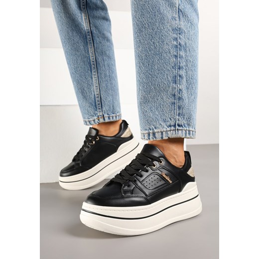 Czarne Sneakersy na Grubej Podeszwie Zdobione Brokatem Kariven ze sklepu born2be.pl w kategorii Buty sportowe damskie - zdjęcie 178165119