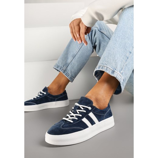 Granatowe Sneakersy Tenisówki ze Skóry Naturalnej na Niskiej Platformie Eleadria ze sklepu renee.pl w kategorii Buty sportowe damskie - zdjęcie 178166145